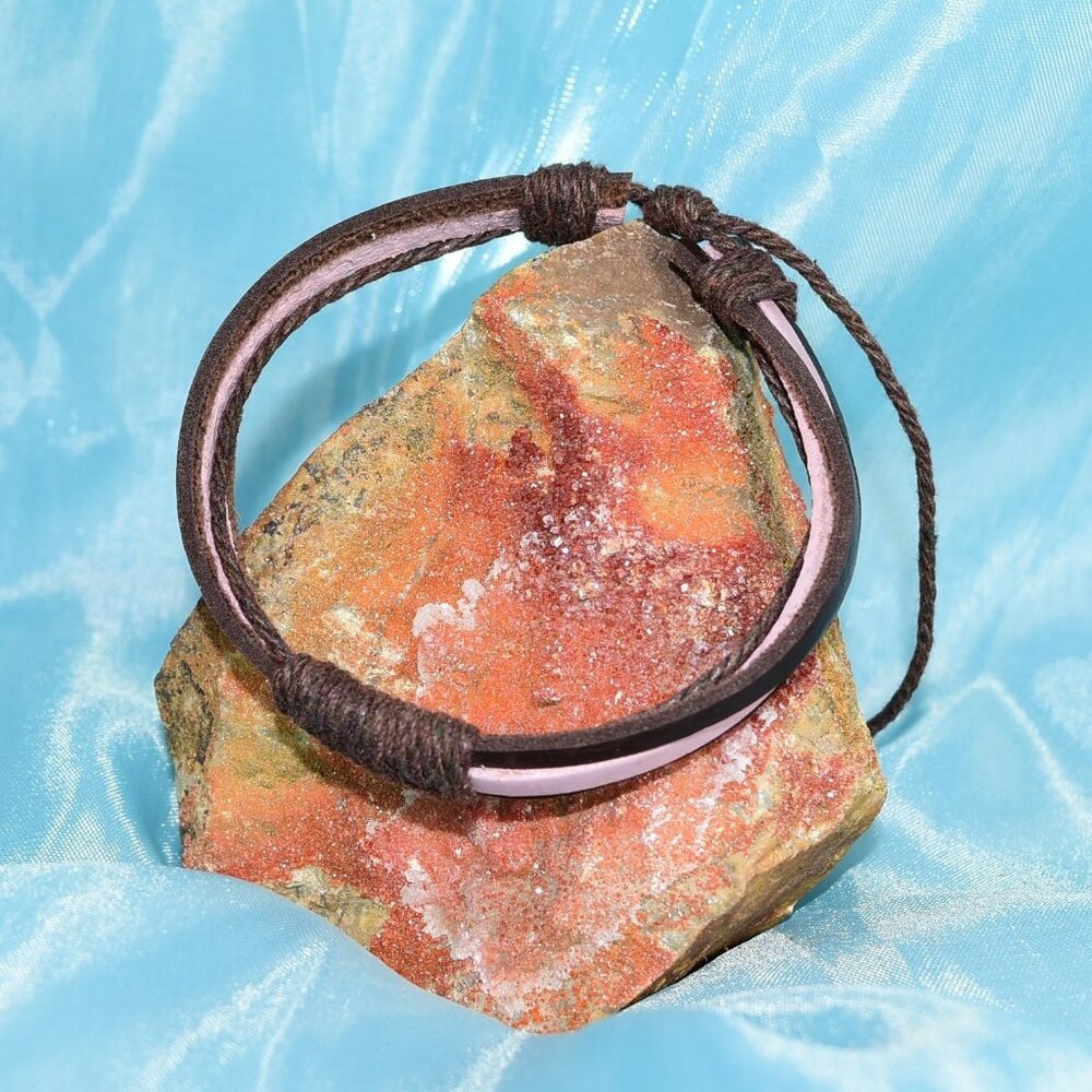 Skye Lane Hemp Accent Boho Tie Leather Bracelet Brown Pink Mens Gift Packaged - Picture 2 of 9